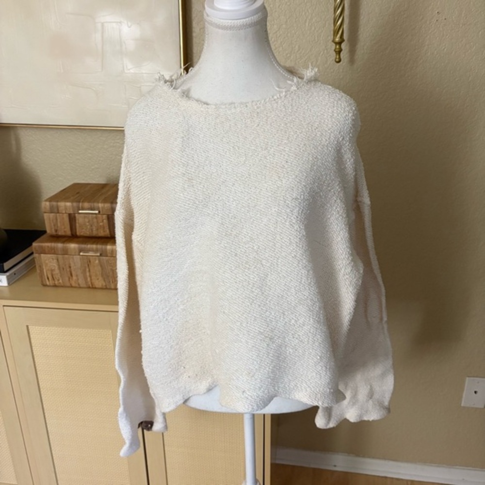 SIMON MILLER‎ Cream Terry Cloth Raw Edge Sweatshirt/Sweater Size Small